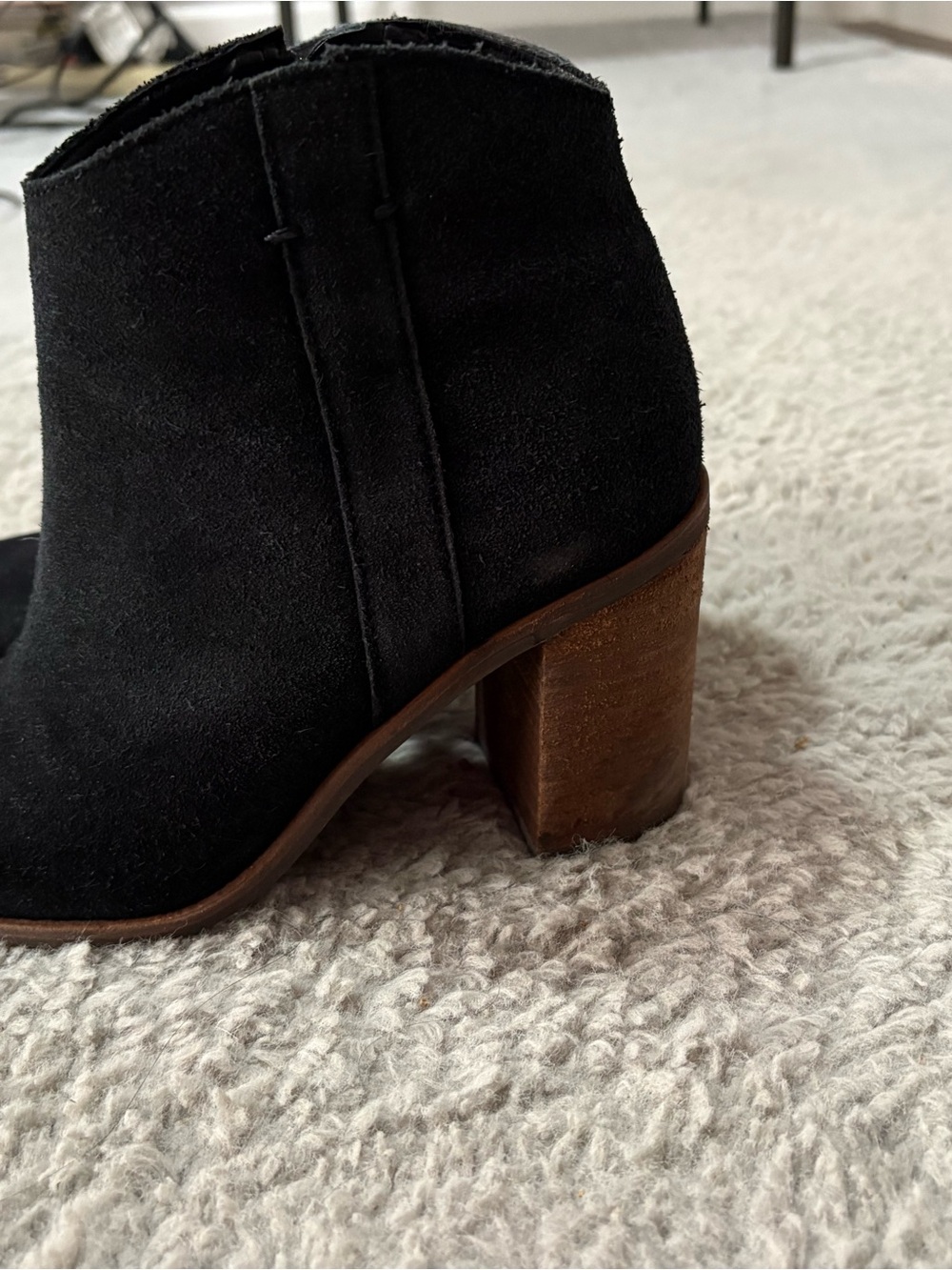 Lucky Brand Black Suede Ankle Boot with Brown Block Heel